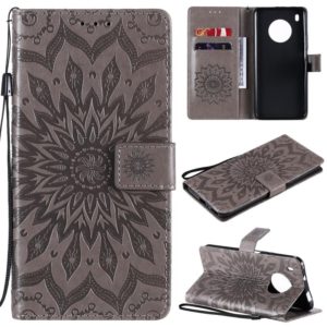 For Huawei Y9a Sun Embossing Pattern Horizontal Flip Leather Case with Card Slot & Holder & Wallet & Lanyard(Grey) (OEM)