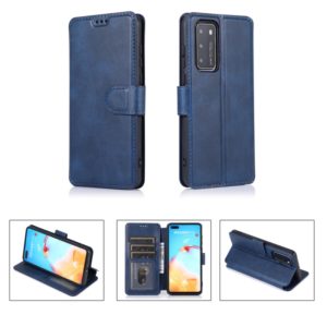 For Huawei P40 Calf Texture Magnetic Buckle Horizontal Flip Leather Case with Holder & Card Slots & Wallet & Photo Frame(Blue) (OEM)