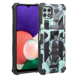 For Samsung Galaxy A22 5G Camouflage Armor Shockproof TPU + PC Magnetic Protective Case with Holder(Light Green) (OEM)