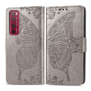 For Huawei Nova 7 Pro Butterfly Love Flower Embossed Horizontal Flip Leather Case with Bracket / Card Slot / Wallet / Lanyard(Gray) (OEM)