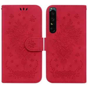 For Sony Xperia 1 IV Butterfly Rose Embossed Leather Phone Case(Red) (OEM)