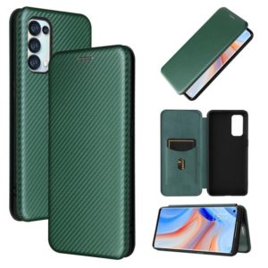 For OPPO Reno5 Pro 5G Carbon Fiber Texture Horizontal Flip TPU + PC + PU Leather Case with Card Slot(Green) (OEM)