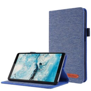 For Lenovo Tab M7 Horizontal Flip TPU + Fabric PU Leather Protective Case with Name Card Clip(Dark Blue) (OEM)
