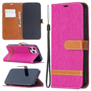 For iPhone 12 Pro Max Color Matching Denim Texture Horizontal Flip Leather Case with Holder & Card Slots & Wallet & Lanyard(Rose Red) (OEM)