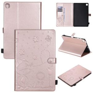 For Samsung Galaxy S6 Lite P610 Cat Bee Embossing Pattern Shockproof Table PC Protective Horizontal Flip Leather Case with Holder & Card Slots & Wallet & Pen Slot & Wake-up / Sleep Function(Rose Gold) (OEM)
