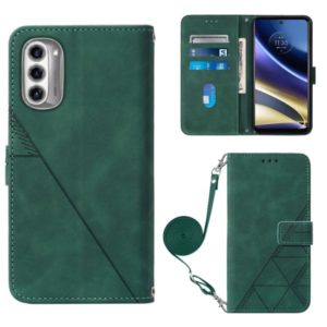 For Motorola Moto G52j 5G Crossbody 3D Embossed Flip Leather Phone Case(Dark Green) (OEM)