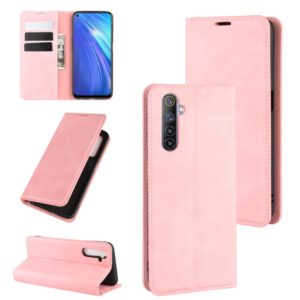 For OPPO Realme 6 Retro-skin Business Magnetic Suction Leather Case with Holder & Card Slots & Wallet(Pink) (OEM)