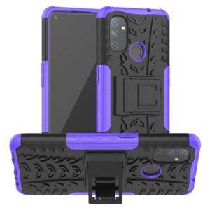 For OnePlus Nord N100 Tire Texture Shockproof TPU+PC Protective Case with Holder(Purple) (OEM)