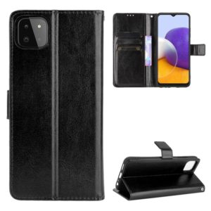 For Samsung Galaxy A22 5G Crazy Horse Texture Horizontal Flip Leather Case with Holder & Card Slots & Lanyard(Black) (OEM)