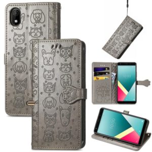 For Wiko Y61 Lovely Cat and Dog Embossing Pattern Horizontal Flip Leather Case , with Holder & Card Slots & Wallet & Cartoon Clasp & Lanyard(Grey) (OEM)