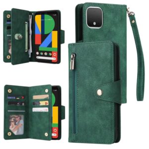 For Google Pixel 4 Rivet Buckle 9 Cards Three Fold Leather Phone Case(Green) (OEM)