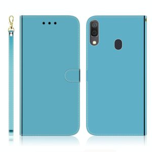 For Galaxy A20 / A30 Imitated Mirror Surface Horizontal Flip Leather Case with Holder & Card Slots & Wallet & Lanyard(Blue) (OEM)