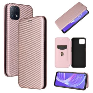 For OPPO A72 5G Carbon Fiber Texture Horizontal Flip TPU + PC + PU Leather Case with Card Slot(Pink) (OEM)