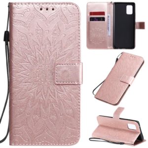 For Samsung Galaxy A71 5G Embossed Sunflower Pattern Horizontal Flip PU Leather Case with Holder & Card Slots & Wallet & Lanyard(Rose Gold) (OEM)