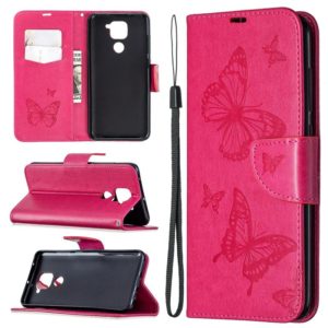 For Xiaomi Redmi Note 9 Two Butterflies Embossing Pattern Horizontal Flip Leather Case with Holder & Card Slot & Wallet & Lanyard(Rose Red) (OEM)