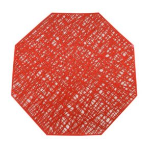 Pastoral Octagonal PVC Insulated Placemat Creative Hollow Placemat Household Table Decoration(Red) (OEM)