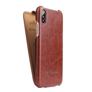 For iPhone X / XS Fierre Shann Retro Oil Wax Texture Vertical Flip PU Leather Case(Brown) (OEM)