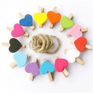 Mini Wooden Love Shape Craft Pegs Paper Photo Hanging Spring Clips(3.5cm color mixing 50 pieces / bag) (OEM)