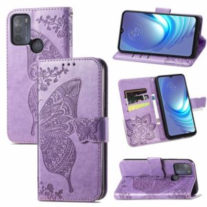 For Motorola Moto G50 Butterfly Love Flowers Embossed Horizontal Flip Leather Case with Holder & Card Slots & Wallet & Lanyard(Light Purple) (OEM)