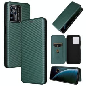 For ZTE Blade V30 Carbon Fiber Texture Horizontal Flip PU Phone Case(Green) (OEM)