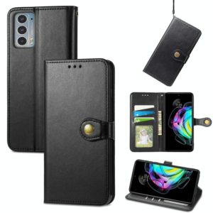 For Motorola Edge 20 Solid Color Leather Buckle Phone Case with Lanyard & Photo Frame & Card Slot & Wallet & Stand Function(Black) (OEM)