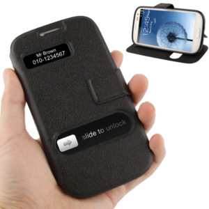 Pebble Texture Leather Case with Call Display ID & Holder for Galaxy S III / i9300(Black) (OEM)