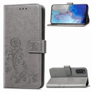 For Galaxy S20 Four-leaf Clasp Embossed Buckle Flip Leather Case with Lanyard & Card Slot & Wallet & Holder(Gray) (OEM)