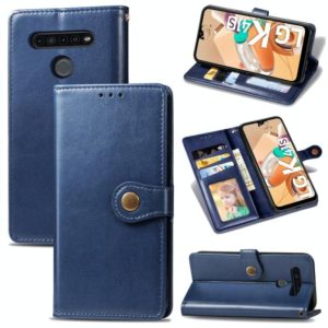 For LG K41S Retro Solid Color Leather Buckle Phone Case with Lanyard & Photo Frame & Card Slot & Wallet & Stand Function(Blue) (OEM)