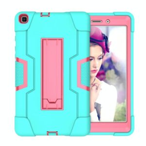 For Galaxy Tab A 8.0 (2019) T290 Contrast Color Silicone + PC Combination Case with Holder(Aqua + Rose Red) (OEM)