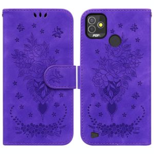 For Tecno Pop 5P Butterfly Rose Embossed Leather Phone Case(Purple) (OEM)