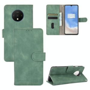 For OnePlus 7T Solid Color Skin Feel Magnetic Buckle Horizontal Flip Calf Texture PU Leather Case with Holder & Card Slots & Wallet(Green) (OEM)