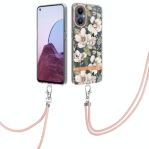 For OnePlus N20 5G Flowers Series TPU Phone Case with Lanyard(Green Gardenia) (OEM)