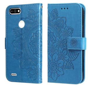 For Tecno Pop 2 F 7-petal Flowers Embossing Pattern Horizontal Flip PU Leather Case with Holder & Card Slots & Wallet & Photo Frame(Blue) (OEM)
