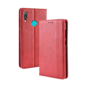 Magnetic Buckle Retro Texture Horizontal Flip Leather Case for Huawei Y7 (2019) / Y7 Prime (2019), with Holder & Card Slots & Wallet (Red) (OEM)