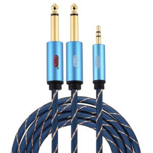 EMK 3.5mm Jack Male to 2 x 6.35mm Jack Male Gold Plated Connector Nylon Braid AUX Cable for Computer / X-BOX / PS3 / CD / DVD, Cable Length:2m(Dark Blue) (OEM)