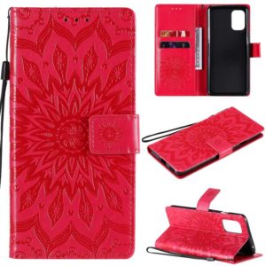 For OnePlus 8T Sun Embossing Pattern Horizontal Flip Leather Case with Card Slot & Holder & Wallet & Lanyard(Red) (OEM)