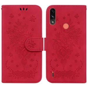 For Motorola Moto E7 Power / E7i Power Butterfly Rose Embossed Leather Phone Case(Red) (OEM)
