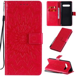 For LG V60 ThinQ 5G Embossed Sunflower Pattern Horizontal Flip PU Leather Case with Holder & Card Slots & Wallet & Lanyard(Red) (OEM)