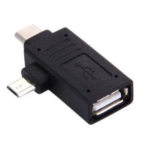 USB-C / Type-C Male + Micro USB Male to USB 2.0 Female Adapter(Black) (OEM)
