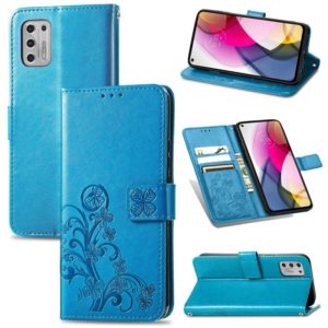 For Motorola Moto G Stylus 2021 Four-leaf Clasp Embossed Buckle Mobile Phone Protection Leather Case with Lanyard & Card Slot & Wallet & Bracket Function(Blue) (OEM)