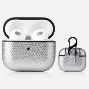 Snakeskin Texture Earphone Protective Case with Hang Buckle For AirPods 3(Silver) (OEM)