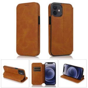 For iPhone 12 mini Strong Magnetic Closure PU + TPU Leather Case with Card Slots & Holder (Khaki) (OEM)