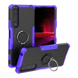 For Sony Xperia 1 III Armor Bear Shockproof PC + TPU Protective Case with Ring Holder(Purple) (OEM)