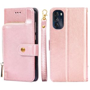 For Motorola Moto G 5G 2022 Zipper Bag PU + TPU Horizontal Flip Leather Case(Rose Gold) (OEM)
