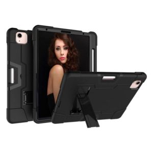 For iPad Air 2022 / 2020 10.9 Contrast Color Robot Shockproof Silicon + PC Protective Case with Holder & Pen Slot(Black) (OEM)
