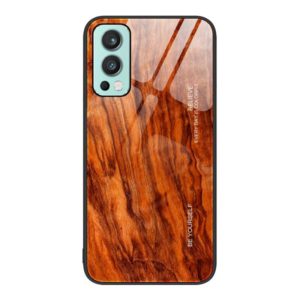 For OnePlus Nord 2 5G Wood Grain Glass Protective Case(Light Brown) (OEM)