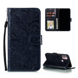 For Motorola Moto G30 Lace Flower Embossing Pattern Horizontal Flip Leather Case with Holder & Card Slots & Wallet & Photo Frame(Dark Blue) (OEM)