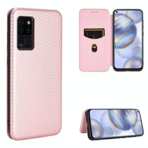 For Oukitel C21 Carbon Fiber Texture Horizontal Flip TPU + PC + PU Leather Case with Card Slot(Pink) (OEM)
