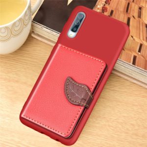 Litchi Pattern Card Bag Wallet Bracket + TPU Phone Case with Card Slot Wallet Bracket Function For Samsung A70(Red) (OEM)