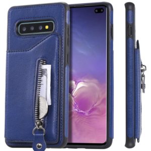 For Galaxy S10 Plus Solid Color Double Buckle Zipper Shockproof Protective Case(Blue) (OEM)
